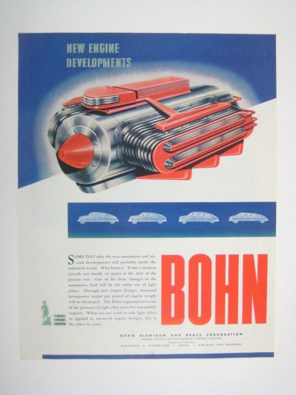 Vintage 1944 Bohn Aluminum Brass Corporation New Engine Developments Print Ad